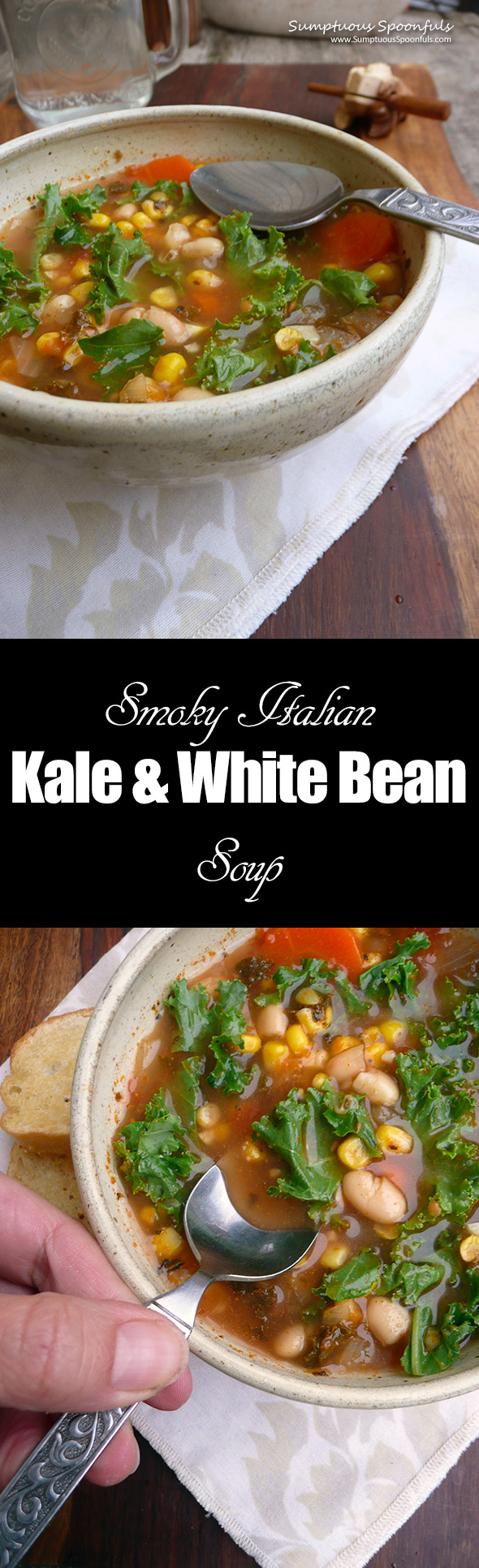 Smoky Italian Kale & White Bean Soup ~ Sumptuous Spoonfuls #kale #soup #recipe