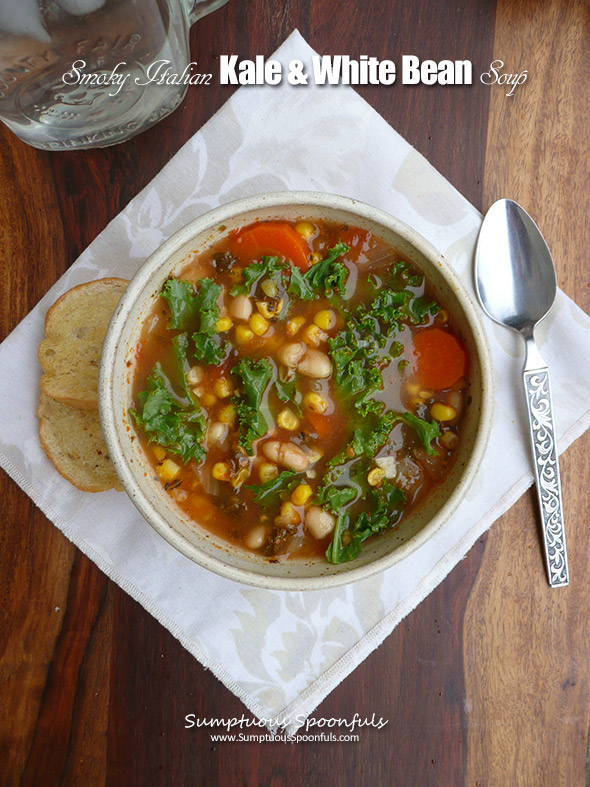 Smoky Italian Kale & White Bean Soup ~ Sumptuous Spoonfuls #kale #soup #recipe