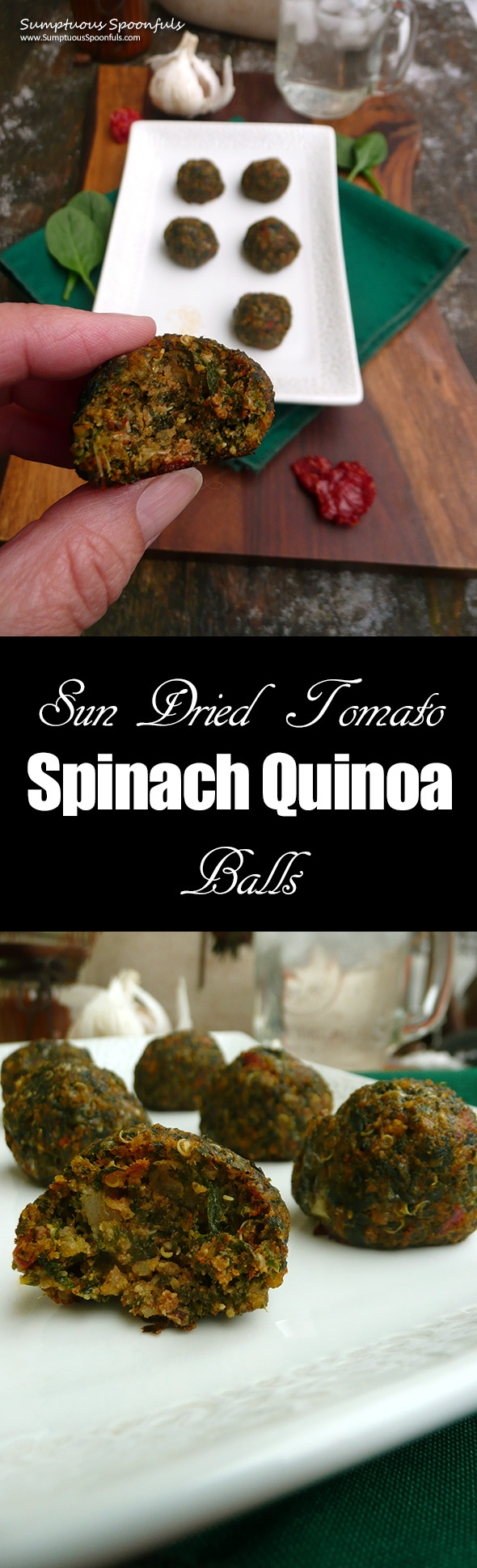Sun Dried Tomato Spinach Quinoa Balls ~ Sumptuous Spoonfuls #healthy #appetizer #recipe #glutenfree