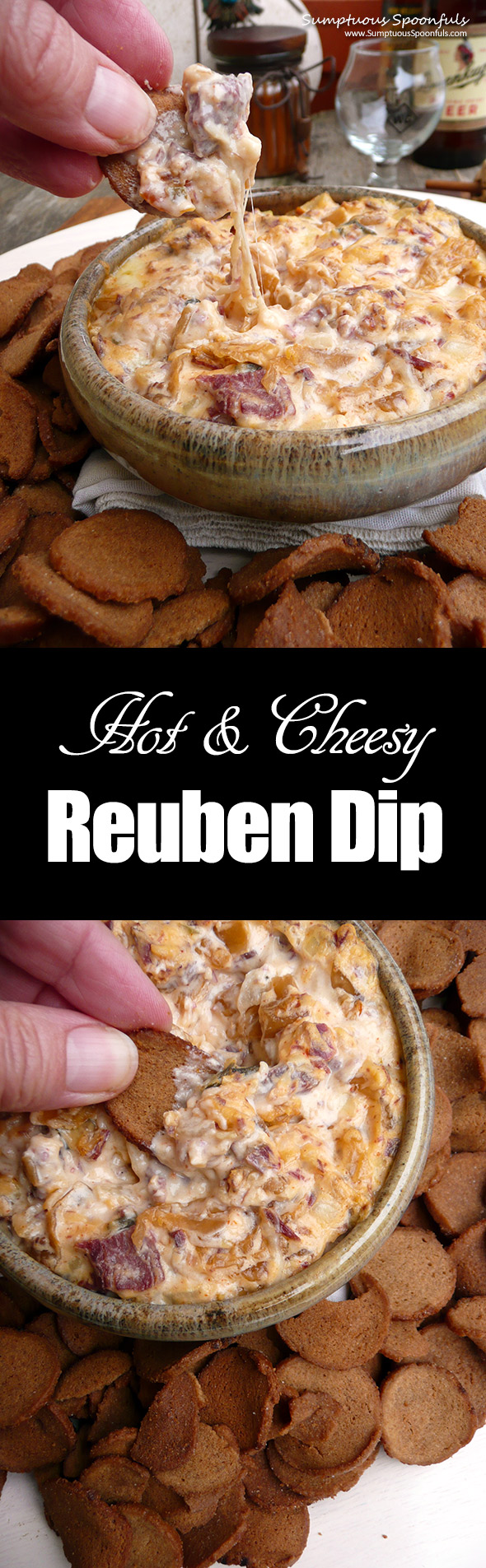 Hot & Cheesy Reuben Dip ~ Sumptuous Spoonfuls #cornedbeef #dip #recipe