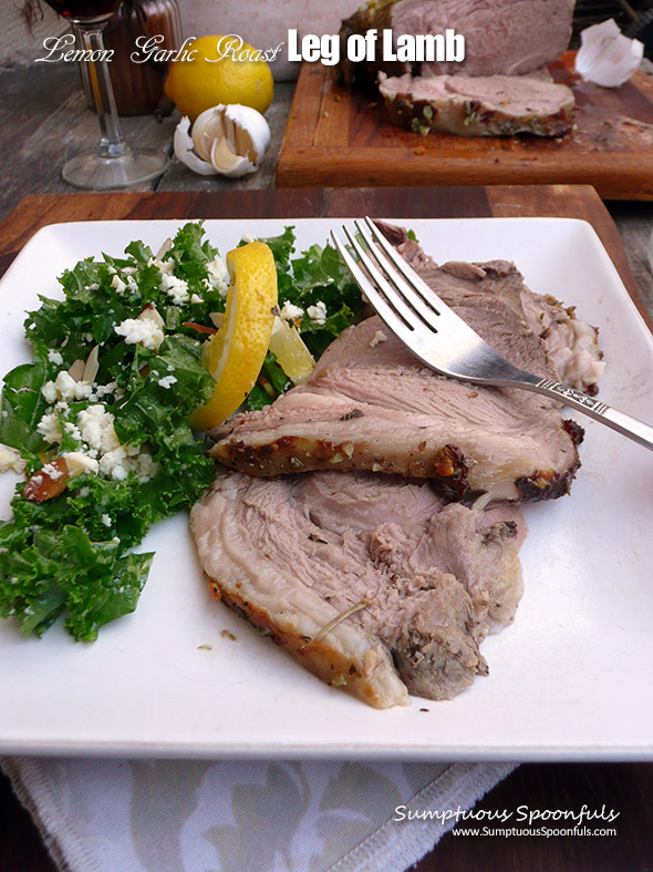 Lemon Garlic Roast Leg of Lamb ~ Sumptuous Spoonfuls #lamb #recipe