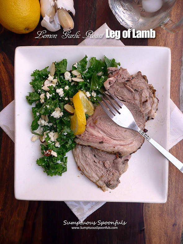 Lemon Garlic Roast Leg of Lamb ~ Sumptuous Spoonfuls #lamb #recipe