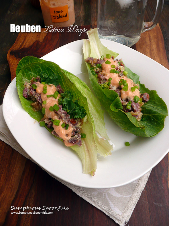 Reuben Lettuce Wraps ~ Sumptuous Spoonfuls #healthy #reuben #recipe
