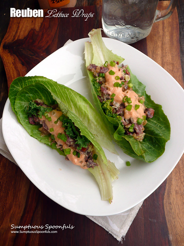 Reuben Lettuce Wraps ~ Sumptuous Spoonfuls #healthy #reuben #recipe