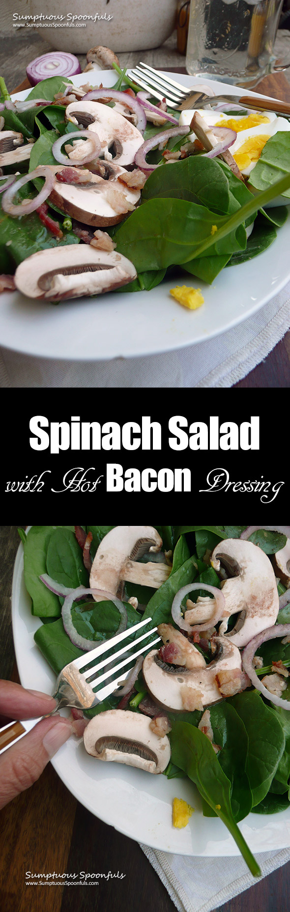 Spinach Salad with Hot Bacon Dressing ~ Sumptuous Spoonfuls #InstantPot #salad #recipe