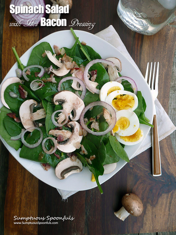 Spinach Salad with Hot Bacon Dressing ~ Sumptuous Spoonfuls #InstantPot #salad #recipe