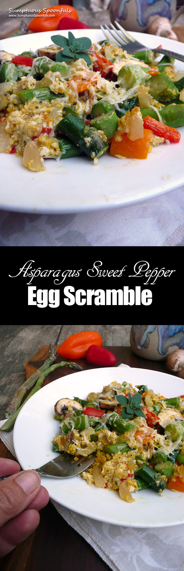 Asparagus Sweet Pepper Egg Scramble ~ Sumptuous Spoonfuls #breakfast #scramble #recipe