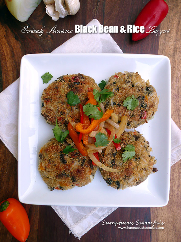 Seriously Awesome Black Bean & Rice Burgers ~ Sumptuous Spoonfuls #veggie #burger #recipe