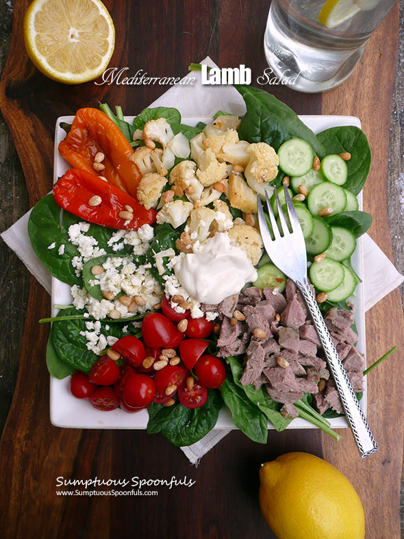 Mediterranean Lamb Salad with Lemon Tahini Yogurt Dressing ~ Sumptuous Spoonfuls #salad #recipe