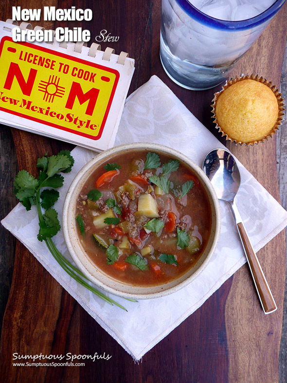 New Mexico Green Chile Stew ~ Sumptuous Spoonfuls #NM #recipe