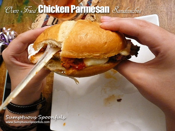 Oven Fried Chicken Parmesan Sandwiches ~ Sumptuous Spoonfuls #cheese #chicken #recipe