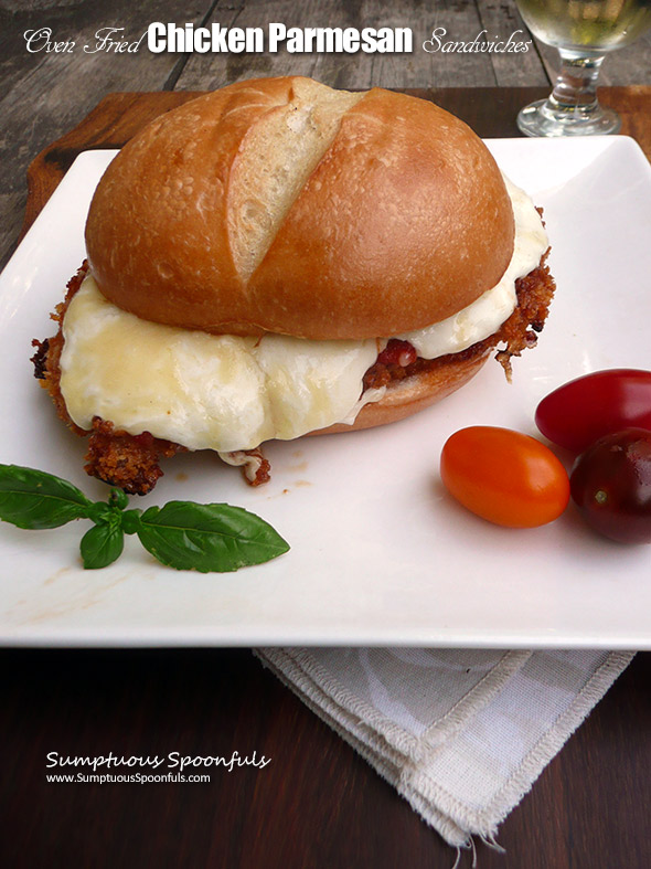 Oven Fried Chicken Parmesan Sandwiches ~ Sumptuous Spoonfuls #cheese #chicken #recipe