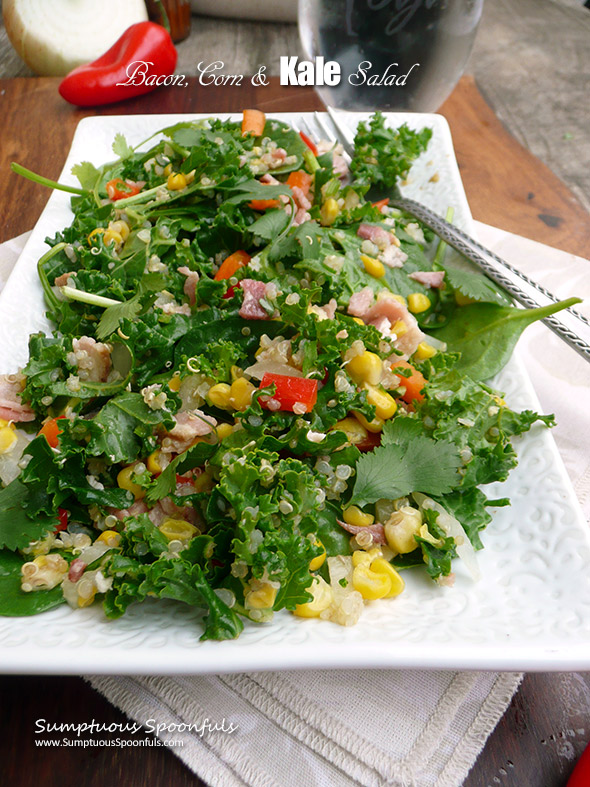 Bacon Corn & Kale Salad with Quinoa & Creamy Cilantro Bacon Dressing ~ Sumptuous Spoonfuls #kale #salad #recipe