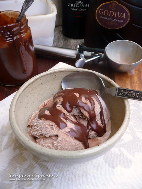 Boozy Chocolate Fudge Ice Cream ~ Sumptuous Spoonfuls #chocolate #icecream #recipe