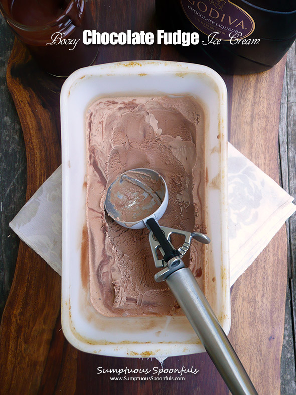 Boozy Chocolate Fudge Ice Cream ~ Sumptuous Spoonfuls #chocolate #icecream #recipe