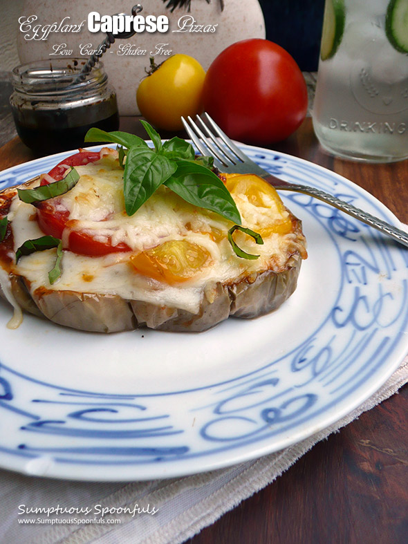 Eggplant Caprese Pizza ~ a delicious low carb pizza that is loaded with caprese flavor!