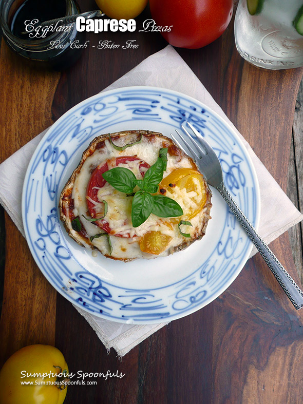 Eggplant Caprese Pizza ~ a delicious low carb pizza that is loaded with caprese flavor!