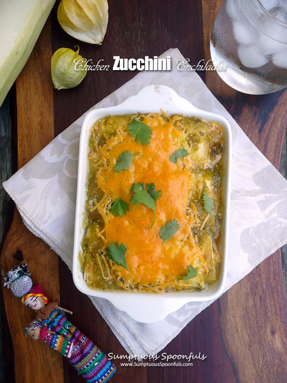 Chicken Zucchini Enchiladas ~ Sumptuous Spoonfuls #lowcarb #enchilada #recipe