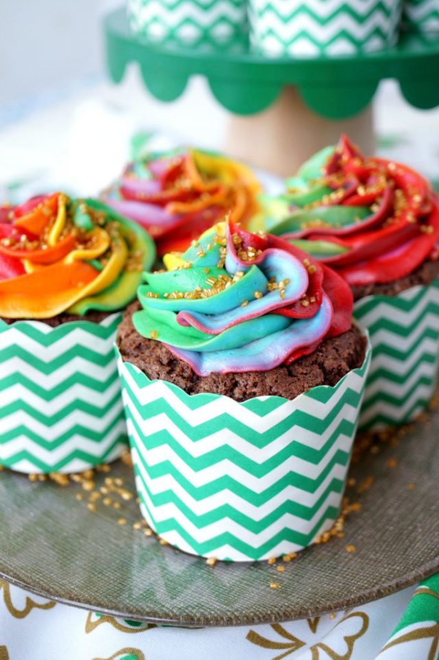 Chocolate Bailey's Cupcakes with Rainbow Frosting from the Baking Fairy