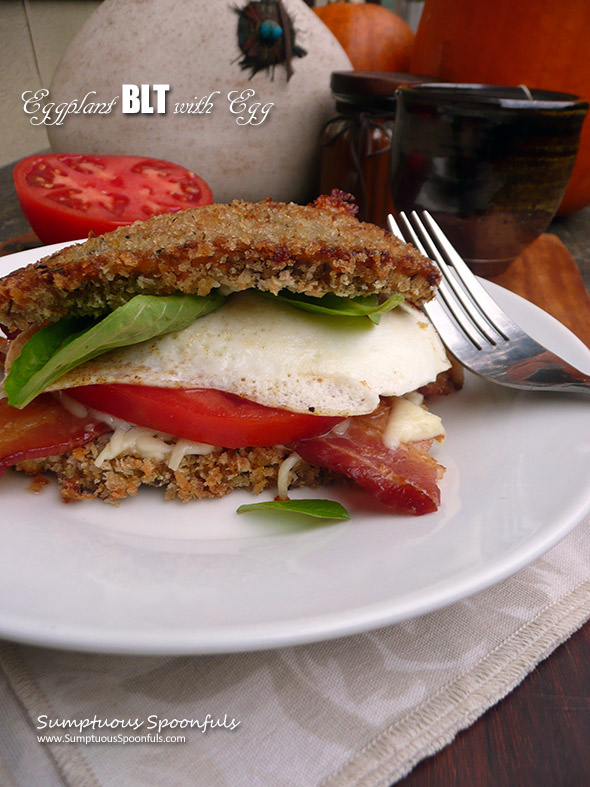 Eggplant BLT with Egg ~ eggplant parmesan meets BLT! Breaded eggplant slices take place of the "bread" in this delectable "sandwich". 