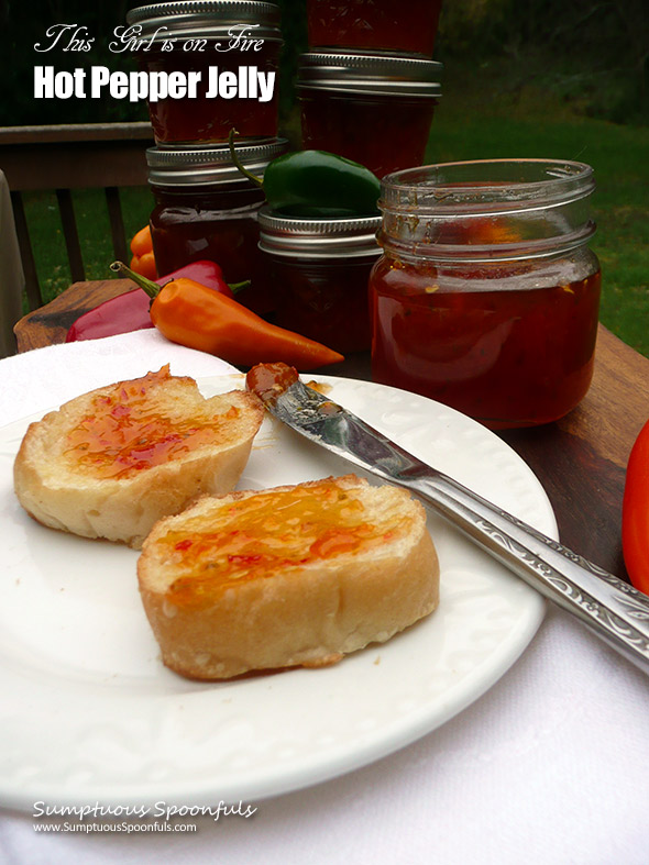 This Girl is on Fire Hot Pepper Jelly - hot sweet pepper jelly made with a mix of peppers to add depth of flavor and heat