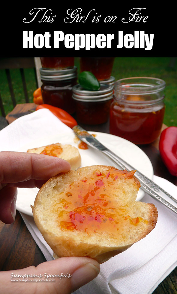 This Girl is on Fire Hot Pepper Jelly - hot sweet pepper jelly made with a mix of peppers to add depth of flavor and heat