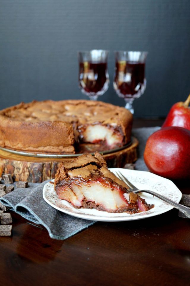 Red Wine Poached Pear Chocolate Cake