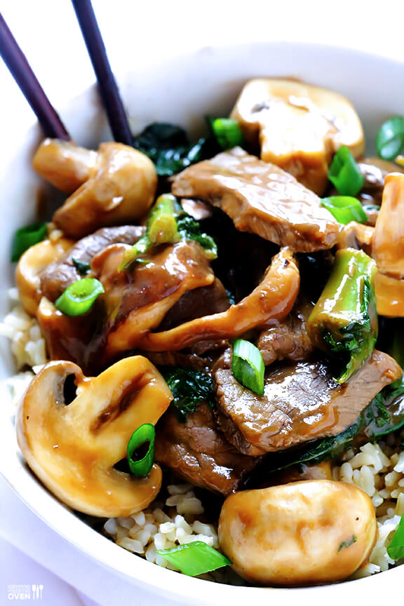 Ginger Beef Mushroom Kale Stirfry