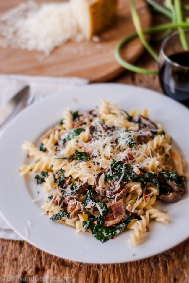 Creamy Pasta with Kale Mushrooms & Pancetta