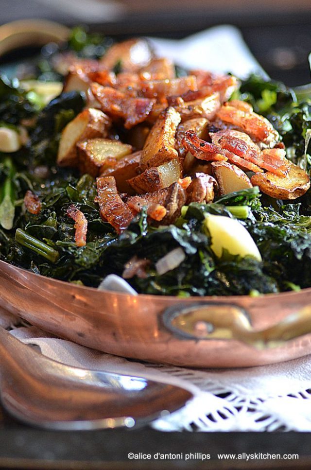 maple bacon kale & roasted potatoes