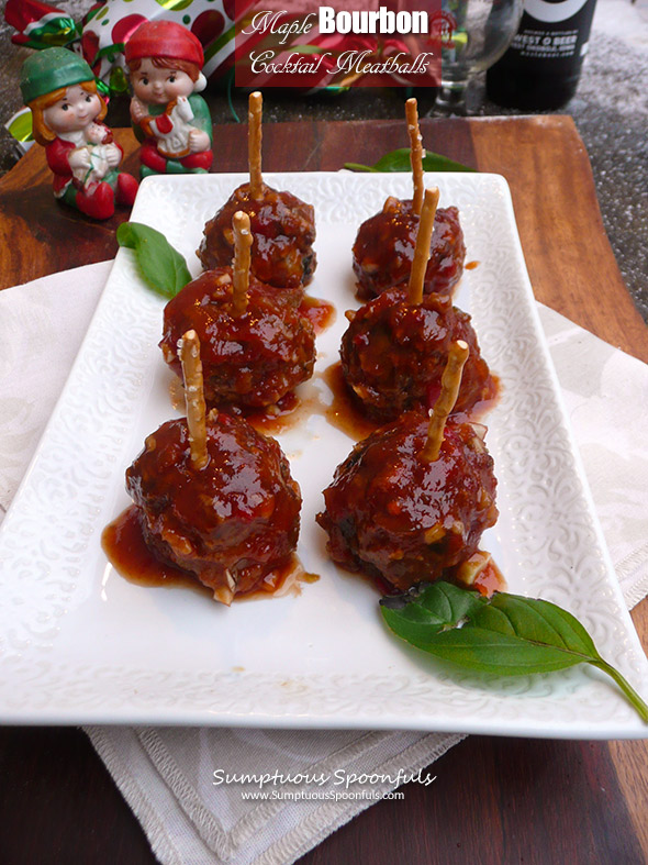 Maple Bourbon Cocktail Meatballs ~ Perfect for your holiday parties, these meatballs are swimming in a sweet maple bourbon sauce that everyone will love!