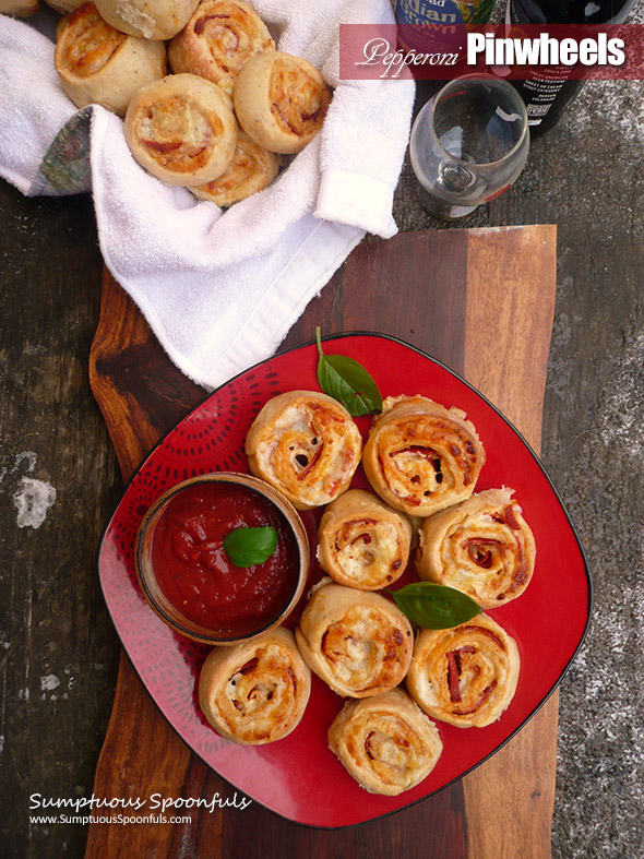 Pepperoni Pinwheels ~ the taste of pepperoni pizza in a fun, dippable, bite-size form!