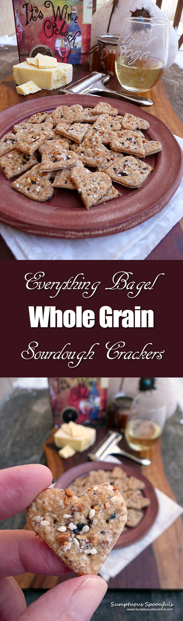 Everything Bagel Whole Grain Sourdough Crackers ~ Whole wheat flour, rye, flax with everything bagel seasoning inside and out, these crunchy crackers are addictive!