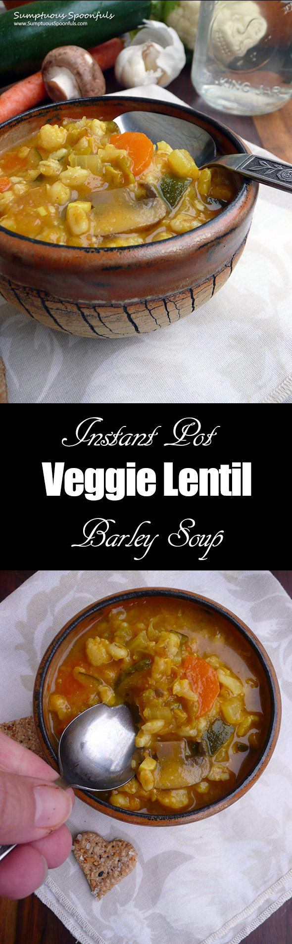 Instant Pot Veggie Lentil Barley Soup ~ hot, hearty & satisfying soup that's ready in a flash! Full of protein, fiber and low in carbs, this soup has it all.