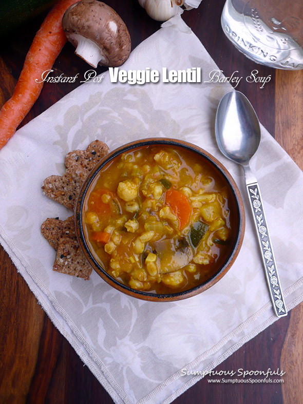 Instant Pot Veggie Lentil Barley Soup ~ hot, hearty & satisfying soup that's ready in a flash! Full of protein, fiber and low in carbs, this soup has it all.