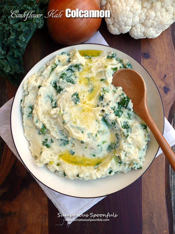 Cauliflower "Kale"-cannon ~ the popular Irish comfort dish Colcannon, lightened up with cauliflower and kale!