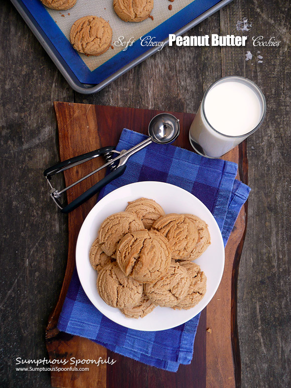 Soft Chewy Peanut Butter Cookies ~ seriously the BEST peanut butter cookies I have ever tasted! These cookies are soft and perfectly chewy with a crisp crust and tender inside.