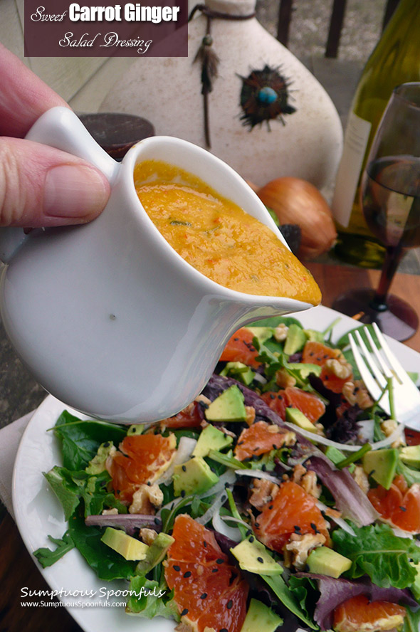 Sweet Carrot Ginger Salad Dressing ~ bursting with fresh citrus, ginger, pepper flavor with creamy cashew and cilantro undertones, this dressing makes everything it touches taste 1,000 times better