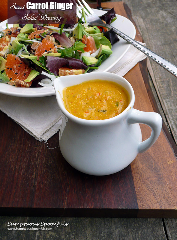 Sweet Carrot Ginger Salad Dressing ~ bursting with fresh citrus, ginger, pepper flavor with creamy cashew and cilantro undertones, this dressing makes everything it touches taste 1,000 times better