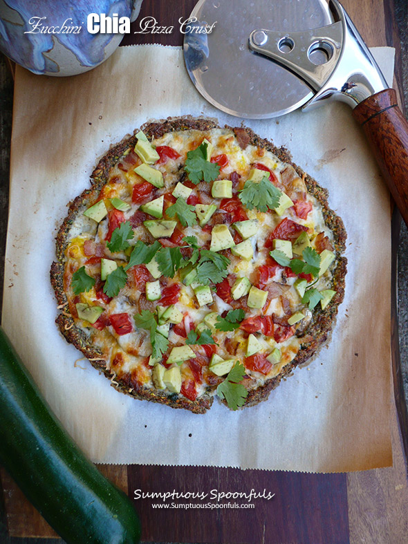 Zucchini Chia Pizza Crust ~ Grain free Gluten free Low carb Easy and Delicious!
