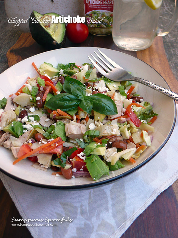 Chopped Chicken Artichoke Salad ~ crunchy, full of flavor and ready in minutes, this healthy chopped salad will delight your taste buds and make your body feel good.