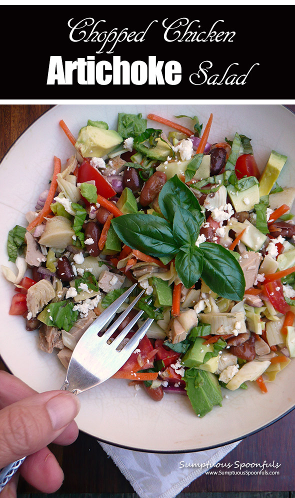 Chopped Chicken Artichoke Salad ~ crunchy, full of flavor and ready in minutes, this healthy chopped salad will delight your taste buds and make your body feel good.