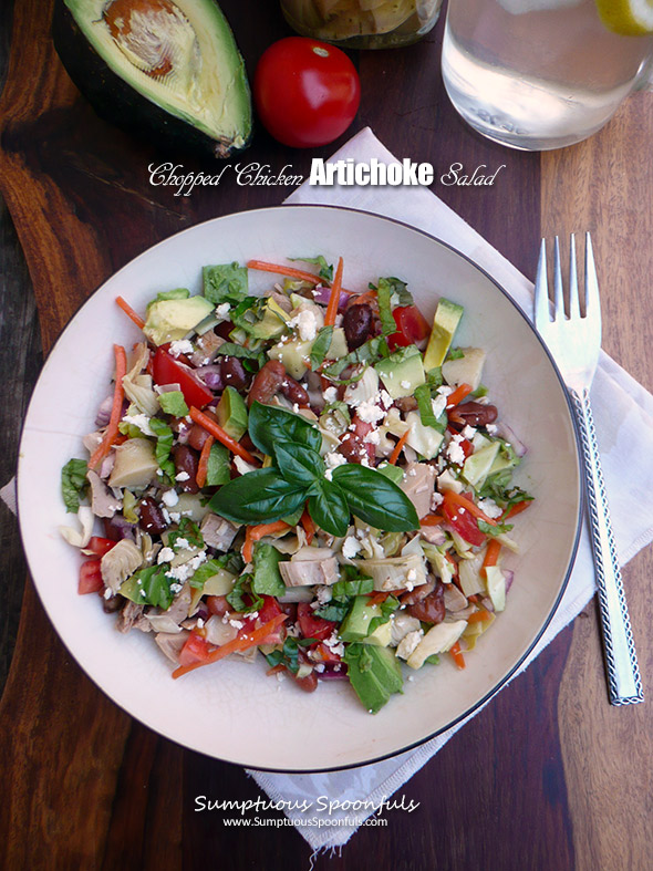 Chopped Chicken Artichoke Salad ~ crunchy, full of flavor and ready in minutes, this healthy chopped salad will delight your taste buds and make your body feel good.