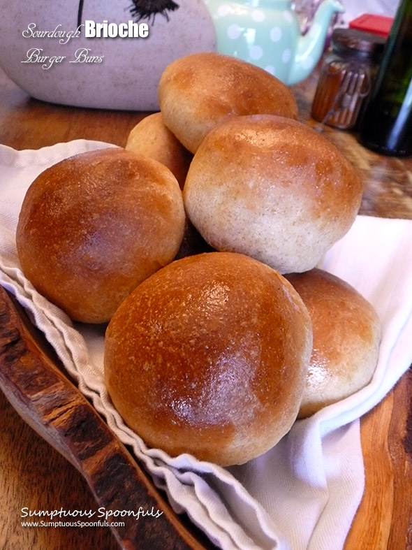 Sourdough Brioche Burger Buns ~ puffy and light, these sourdough brioche buns are the perfect vessel for a burger!