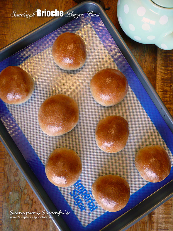 Sourdough Brioche Burger Buns ~ puffy and light, these sourdough brioche buns are the perfect vessel for a burger!