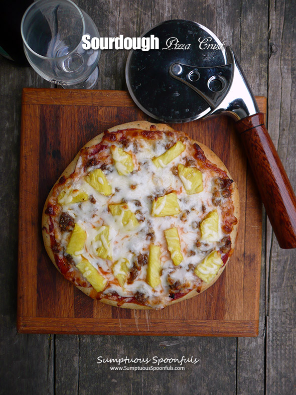 Sourdough Pizza Crust ~ Seasoned with Garlic & Italian Seasoning, this easy pizza crust is perfectly crisp on the bottom and soft in the middle