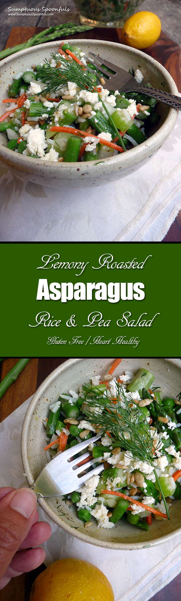 Lemony Roasted Asparagus Rice & Pea Salad ~ A beautiful tasty salad that just screams spring! Roasted asparagus, peas, celery, carrot, sweet onion and fresh dill with a bright lemony vinaigrette
