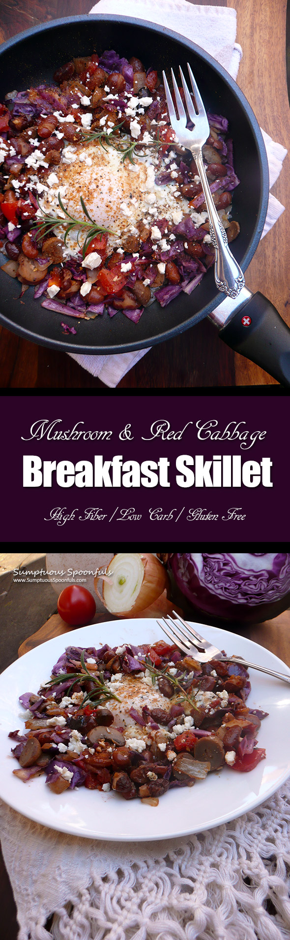 Mushroom & Red Cabbage Breakfast Skillet ~ a low carb, high fiber breakfast that is full of flavor, color and will keep you full and satisfied all morning long. Ready in 15 - 20 minutes!