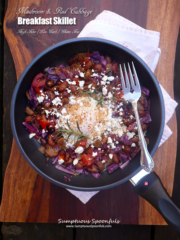 Mushroom & Red Cabbage Breakfast Skillet ~ a low carb, high fiber breakfast that is full of flavor, color and will keep you full and satisfied all morning long. Ready in 15 - 20 minutes!