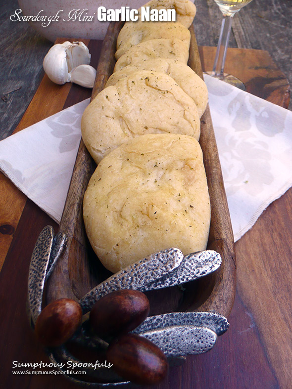 Sourdough Mini Garlic Naan ~ fresh, homemade little puffs of garlicky flat bread are so much better than storebought